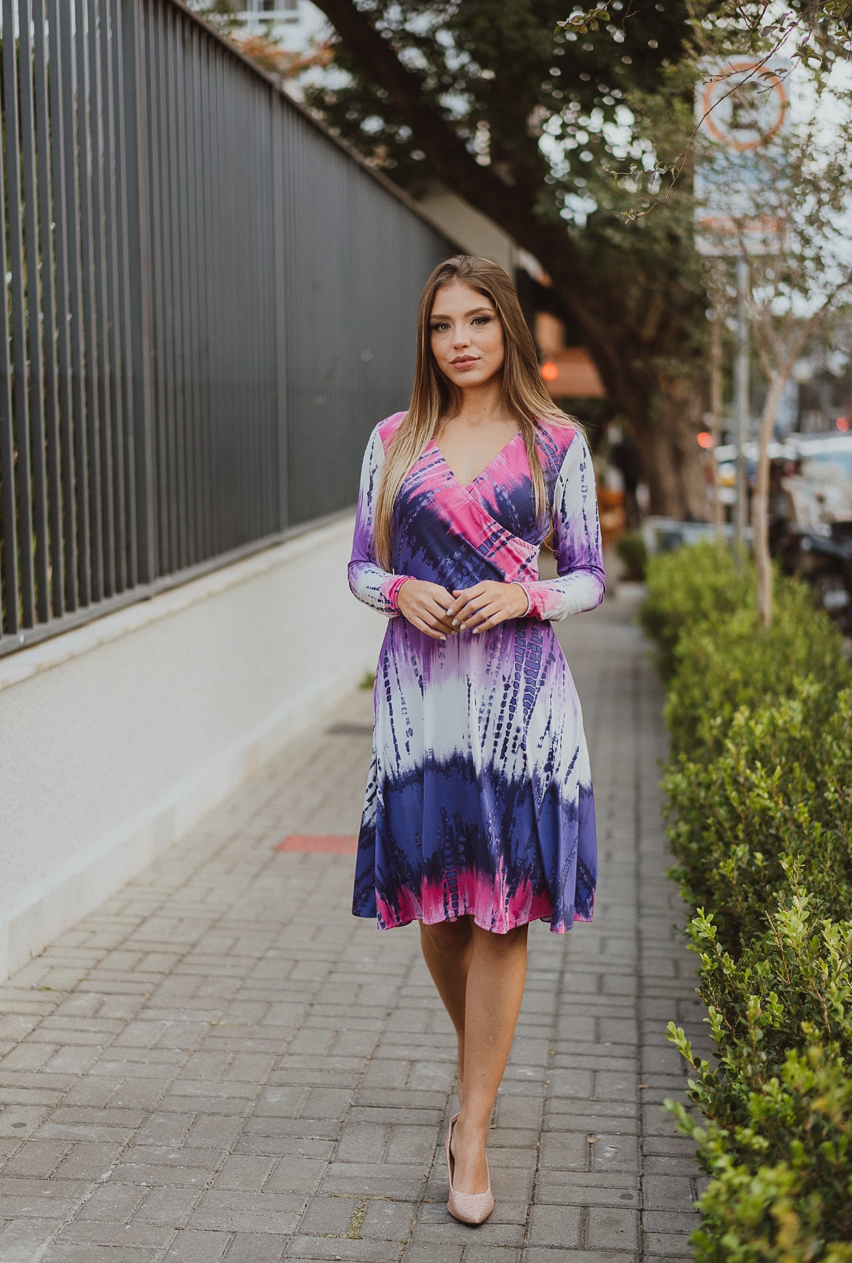 Vestido Elegante Estampado Com Detalhes Pink