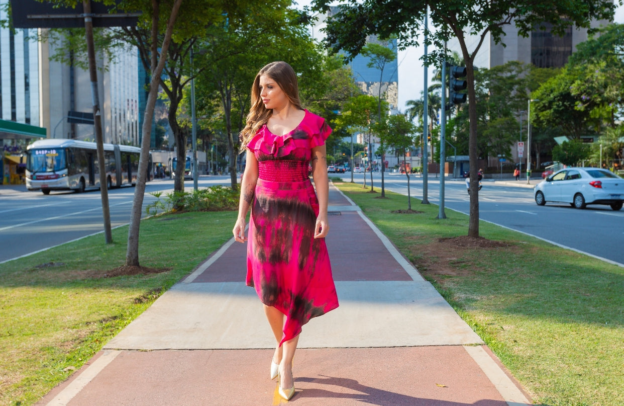 Conjunto Feminino de Saia e Cropped Rosa Tie Day